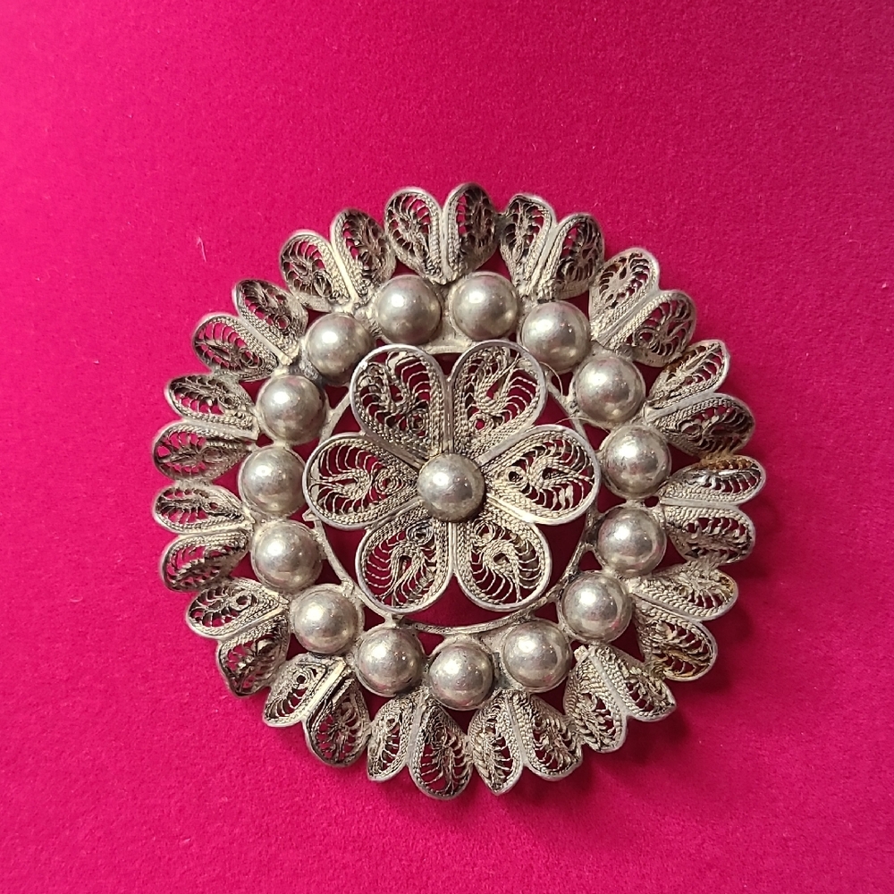 Mexican Vintage Sterling Silver Floral Brooch